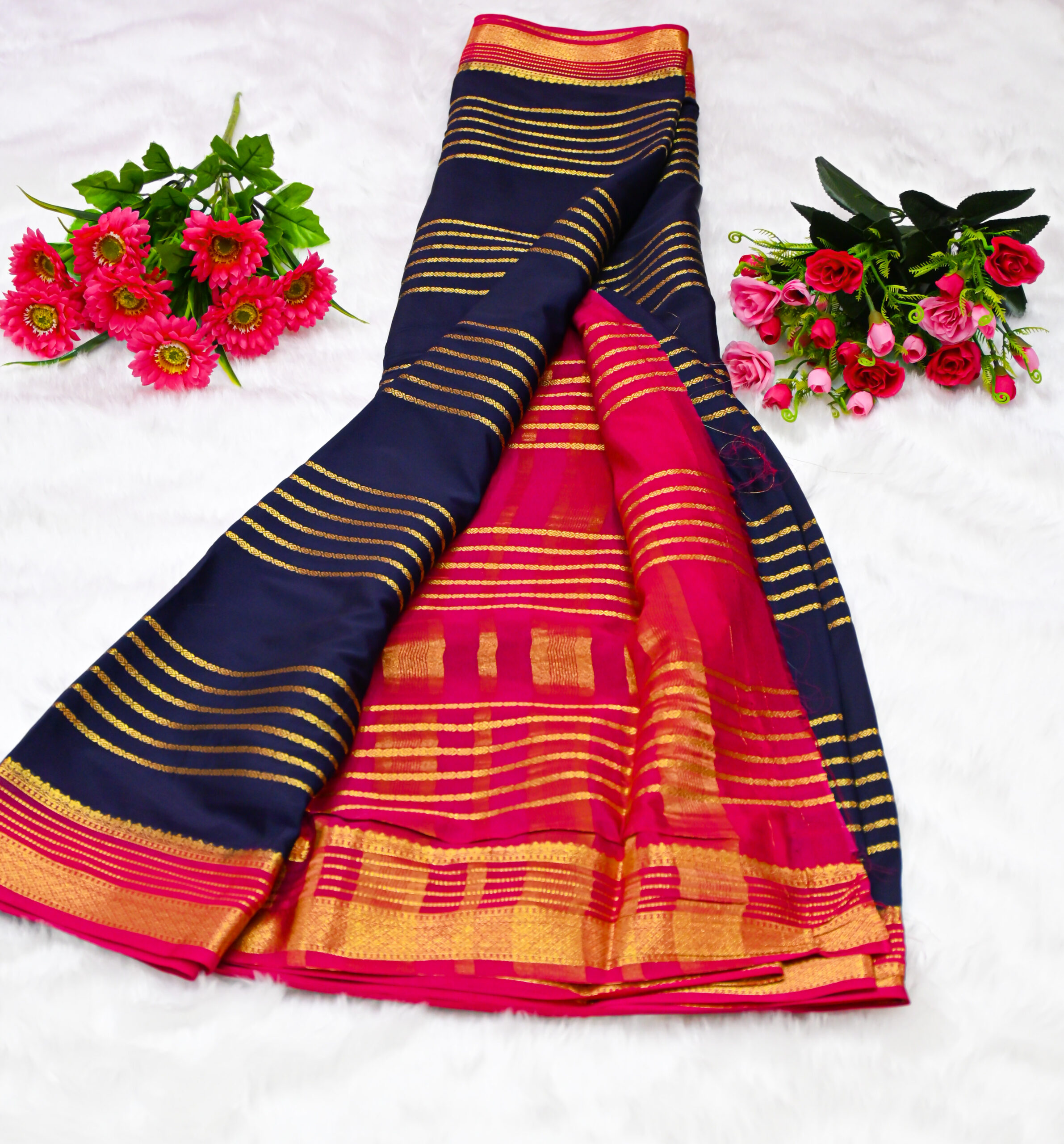 Premium Crepe Saree with Rich Woven Zari Border & Matching Blouse