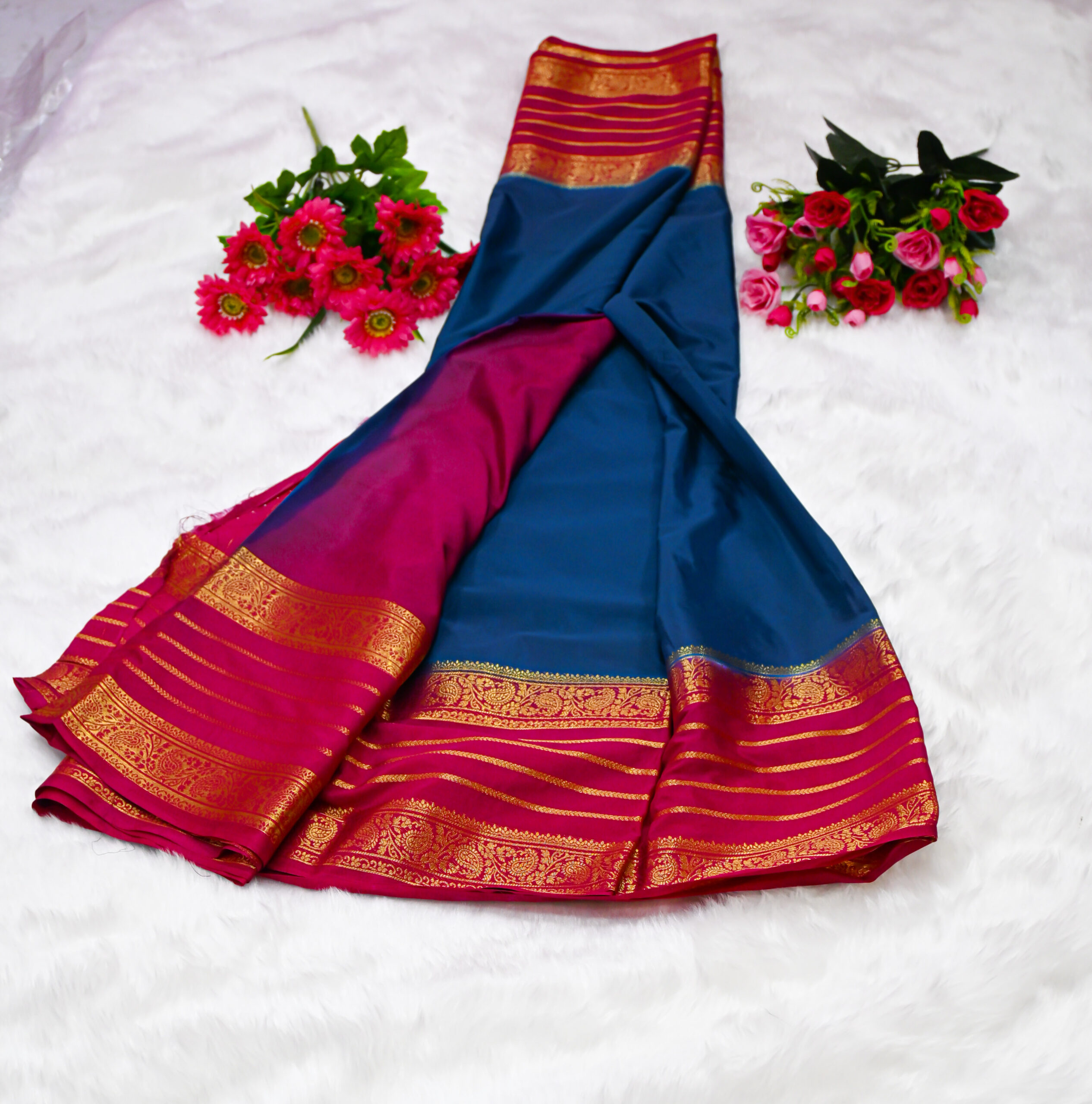 Premium Crepe Saree with Rich Woven Zari Border & Matching Blouse