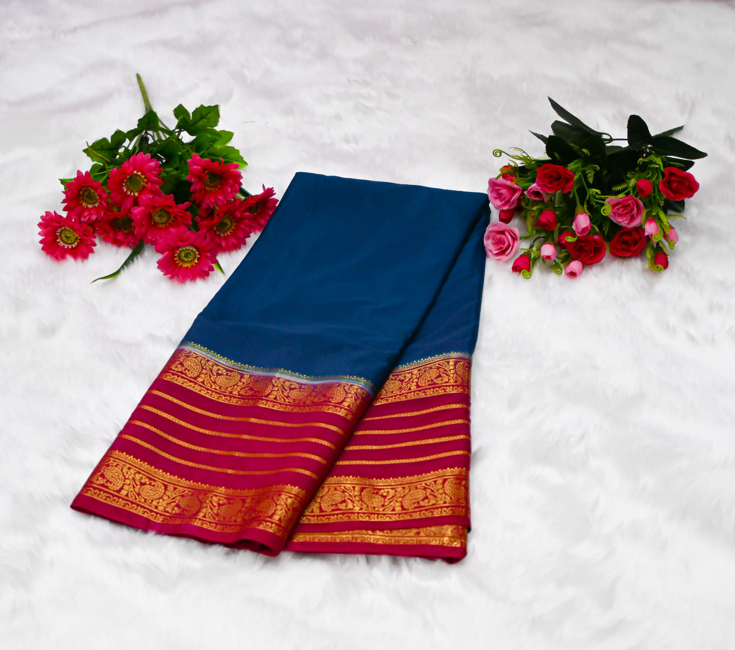 Premium Crepe Saree with Rich Woven Zari Border & Matching Blouse