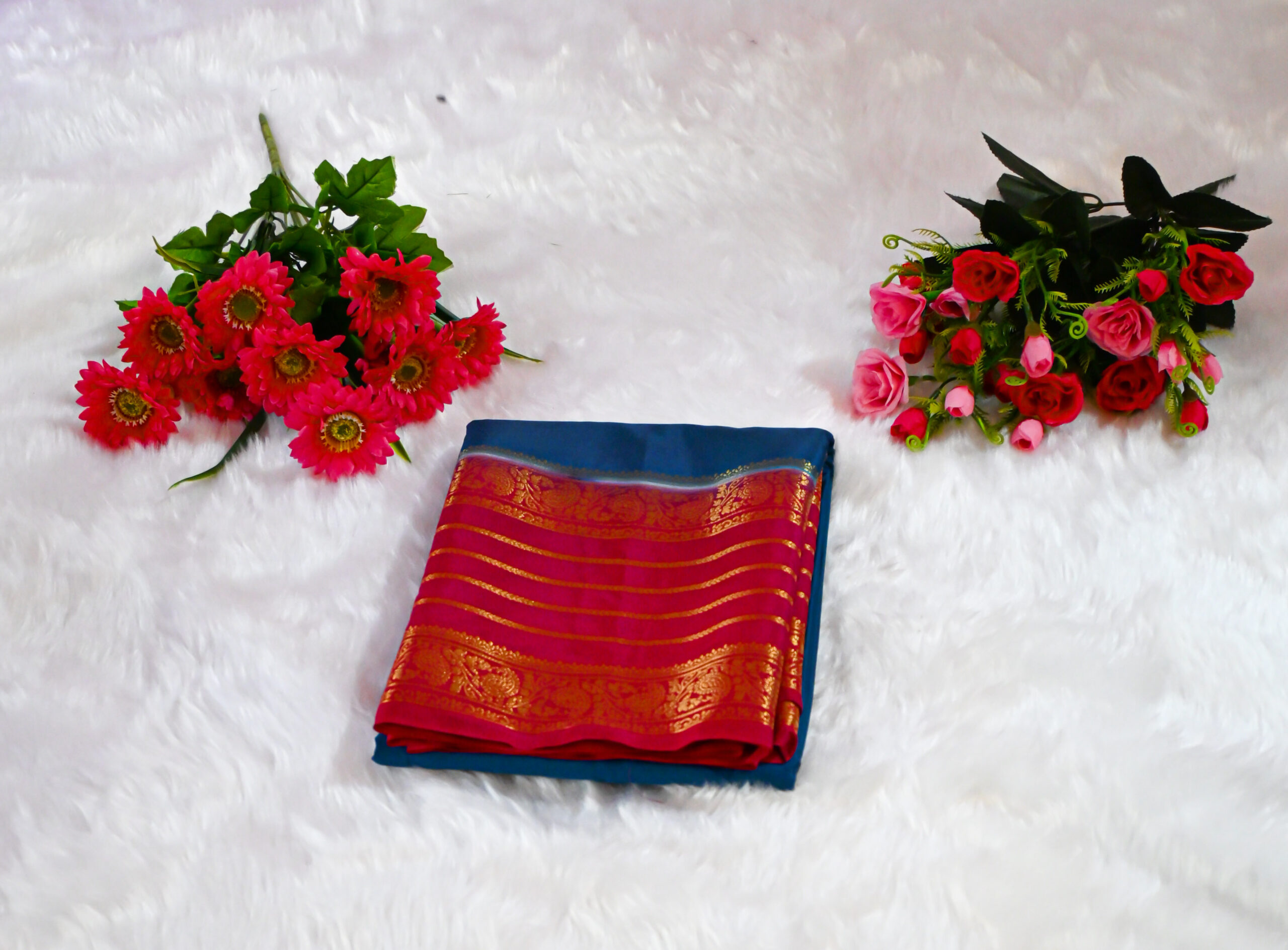 Premium Crepe Saree with Rich Woven Zari Border & Matching Blouse