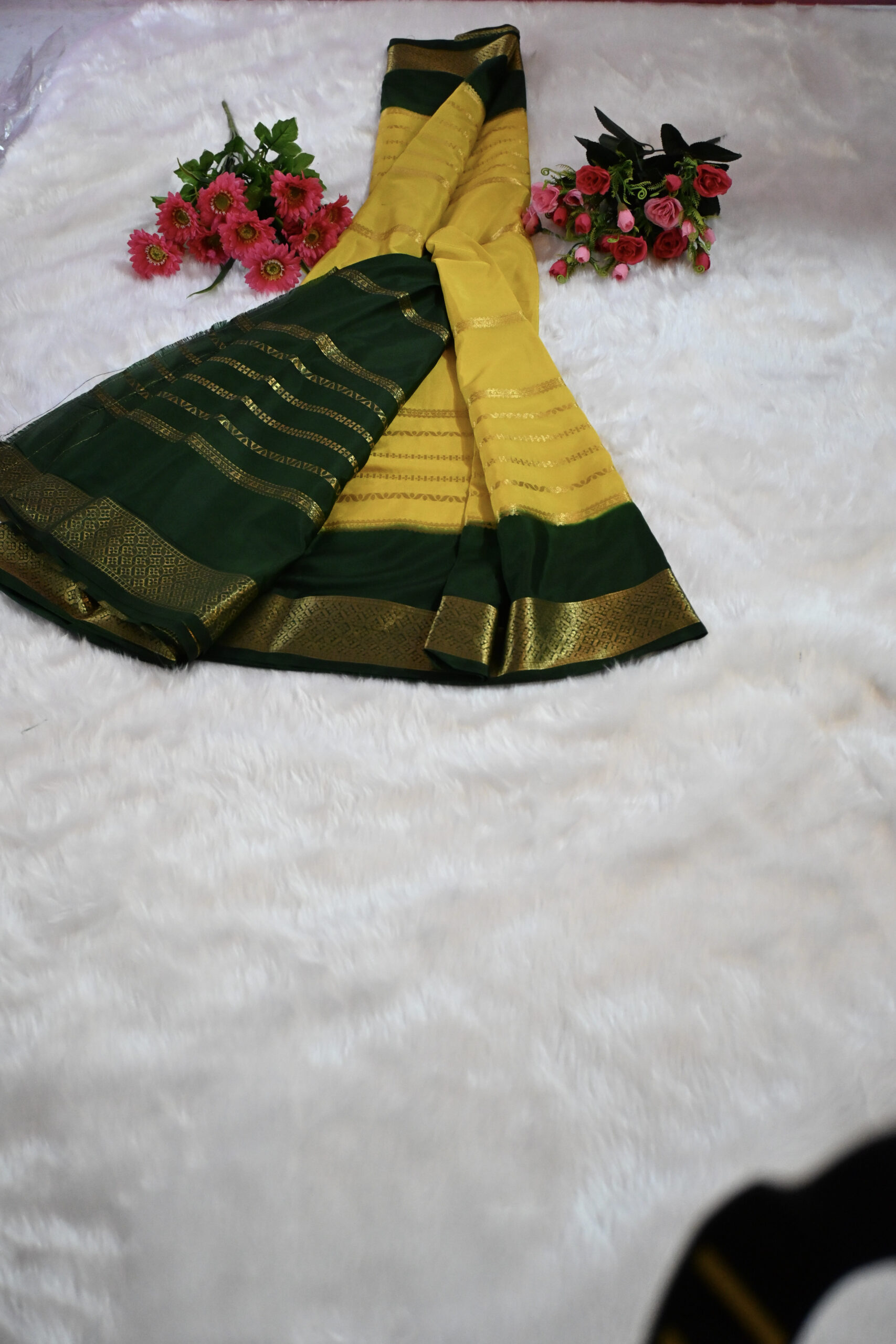 Premium Crepe Saree with Rich Woven Zari Border & Matching Blouse