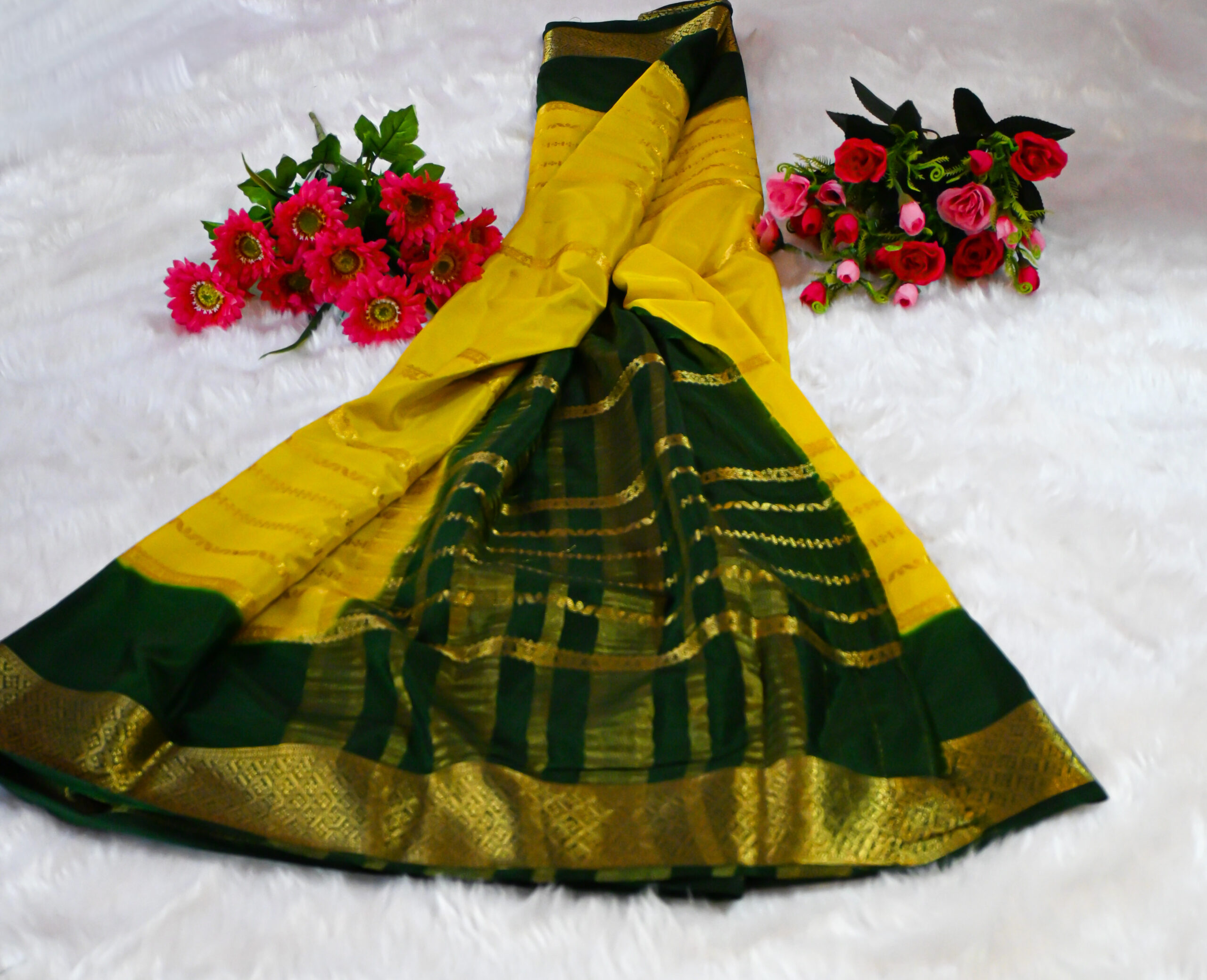 Premium Crepe Saree with Rich Woven Zari Border & Matching Blouse