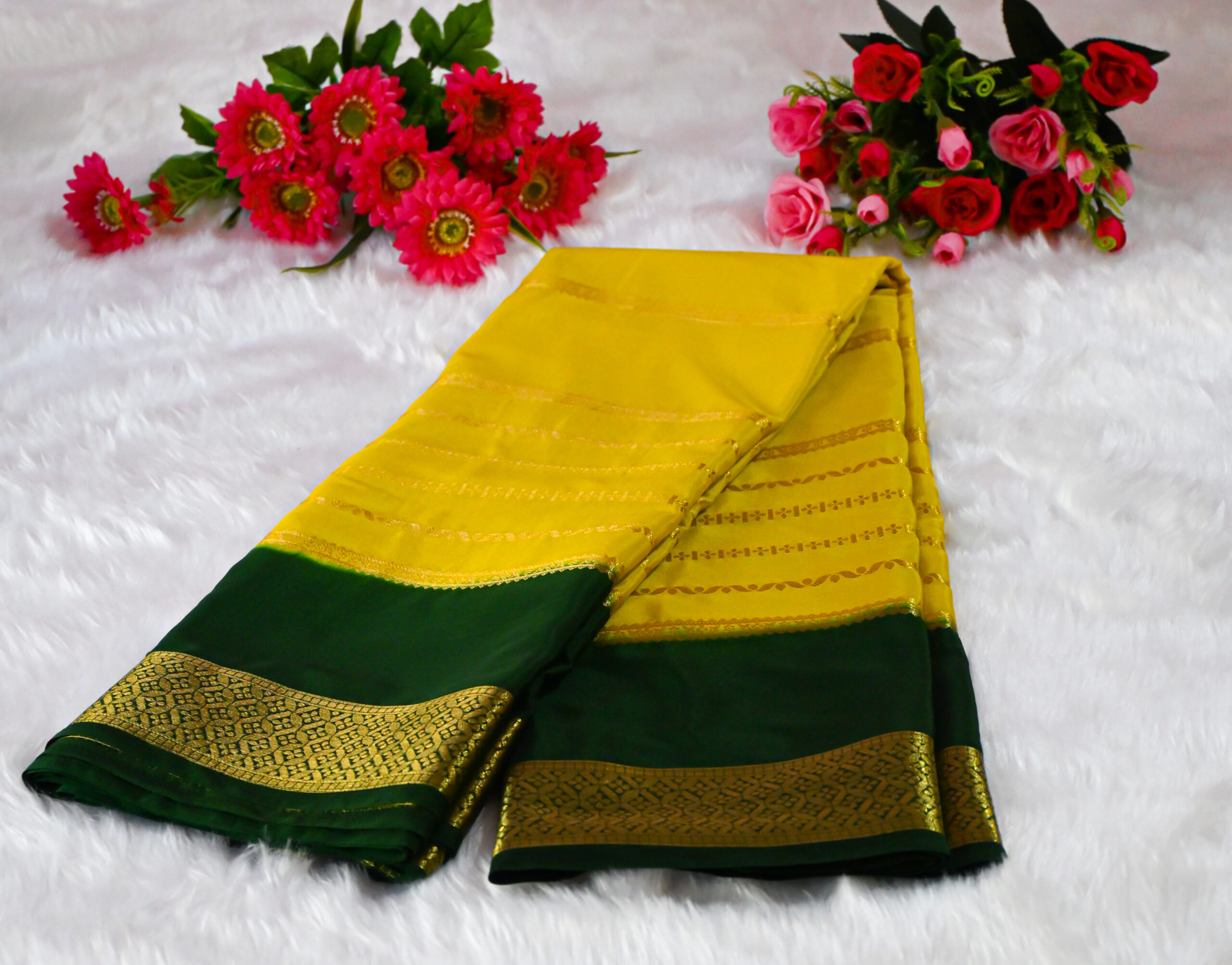 Premium Crepe Saree with Rich Woven Zari Border & Matching Blouse