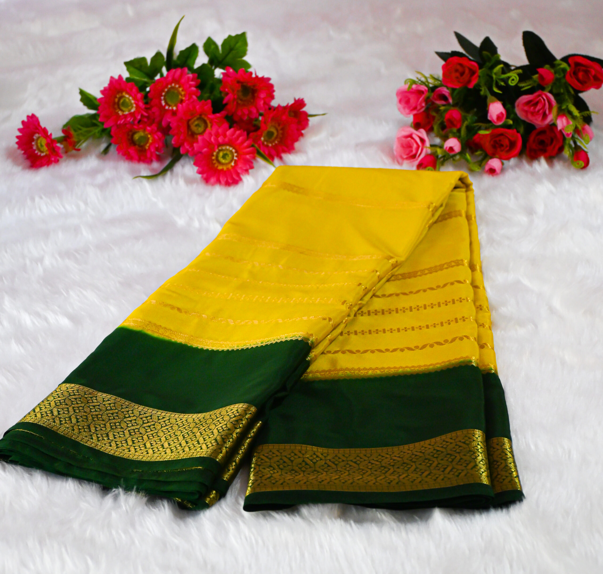 Premium Crepe Saree with Rich Woven Zari Border & Matching Blouse