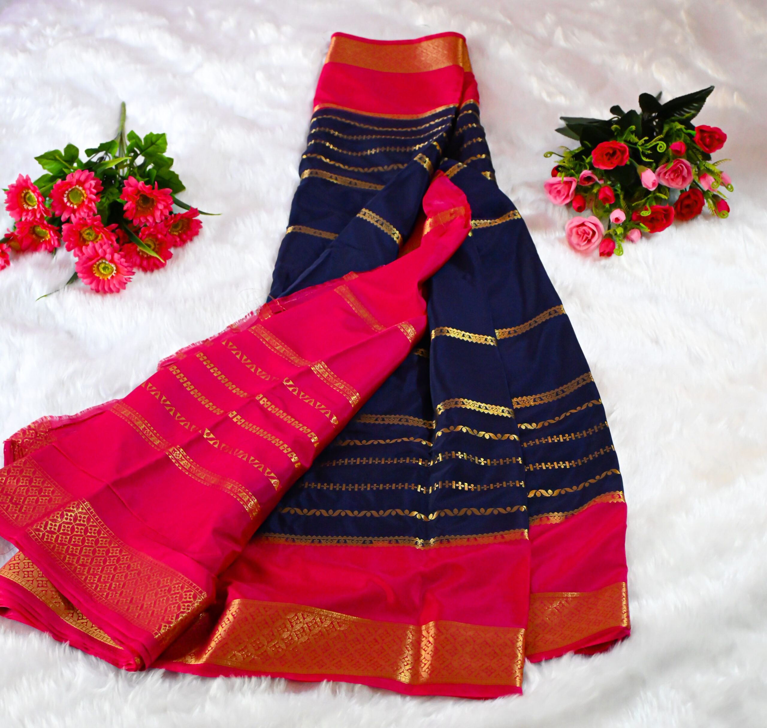 Premium Crepe Saree with Rich Woven Zari Border & Matching Blouse