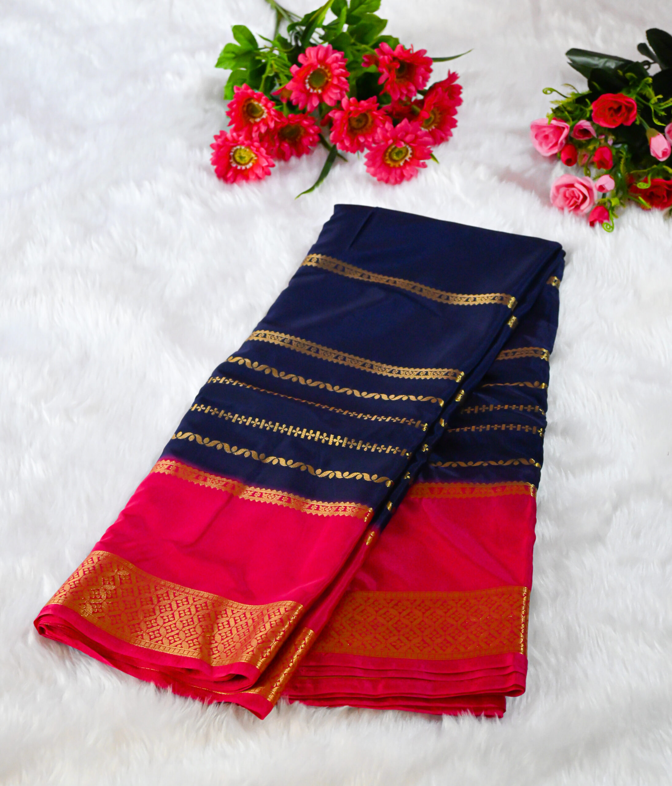Premium Crepe Saree with Rich Woven Zari Border & Matching Blouse