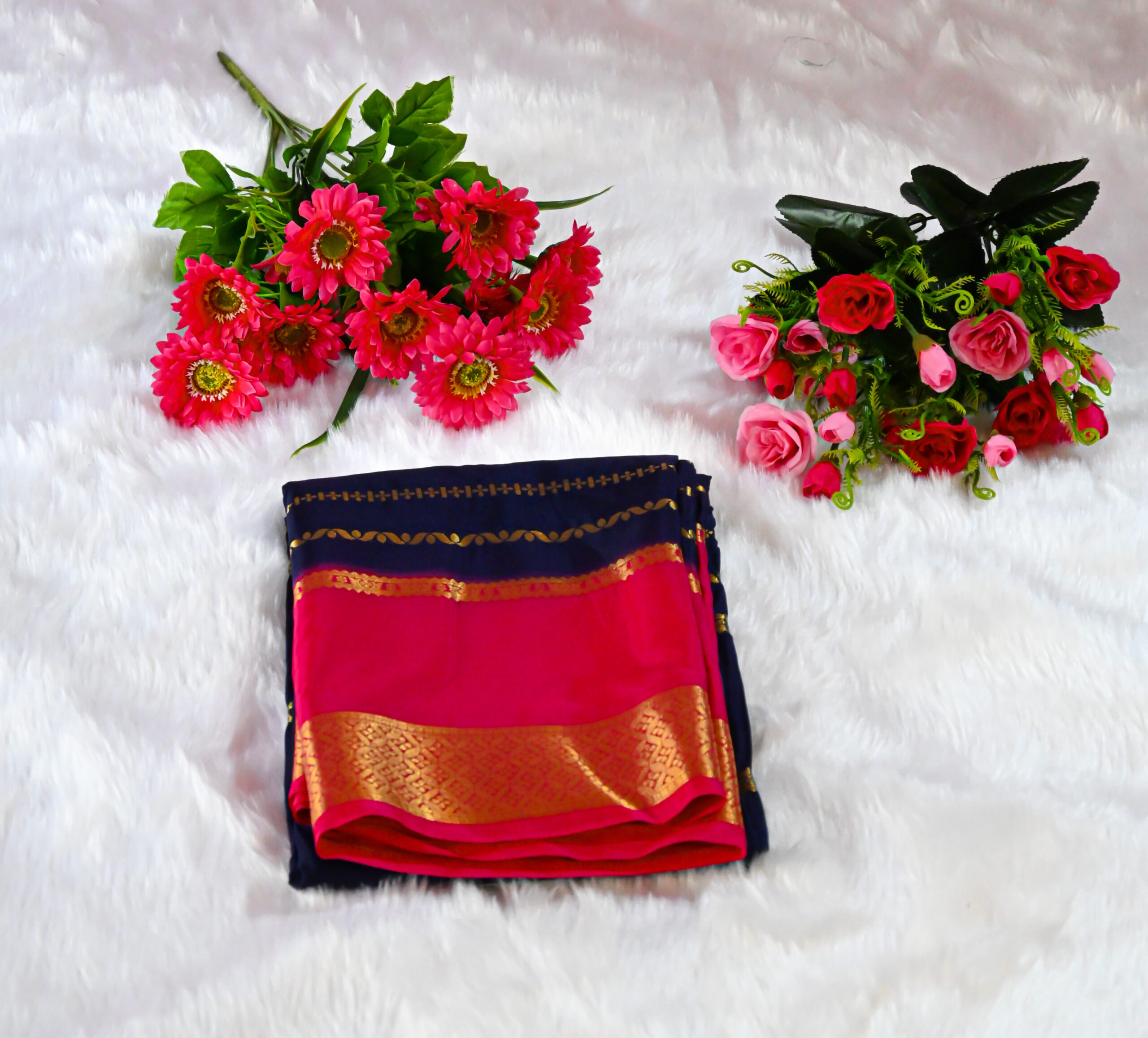 Premium Crepe Saree with Rich Woven Zari Border & Matching Blouse