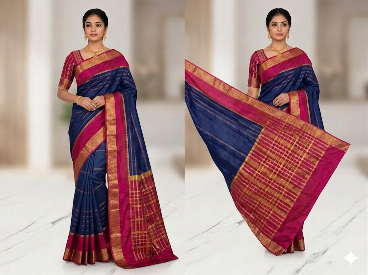 Premium Crepe Saree with Rich Woven Zari Border & Matching Blouse