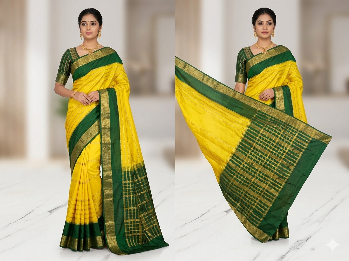 Premium Crepe Saree with Rich Woven Zari Border & Matching Blouse