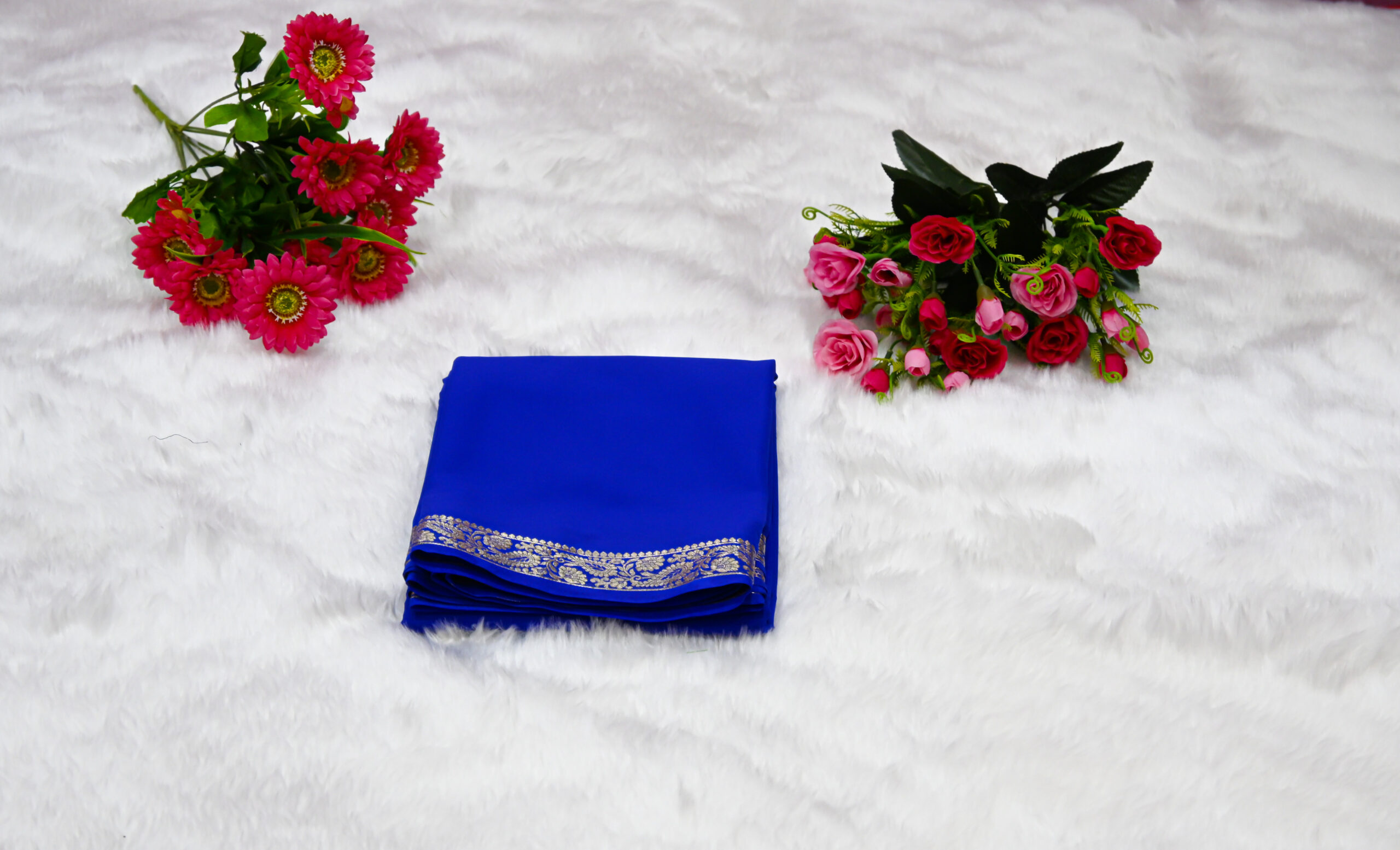 Premium Crepe Saree with Rich Woven Zari Border & Matching Blouse