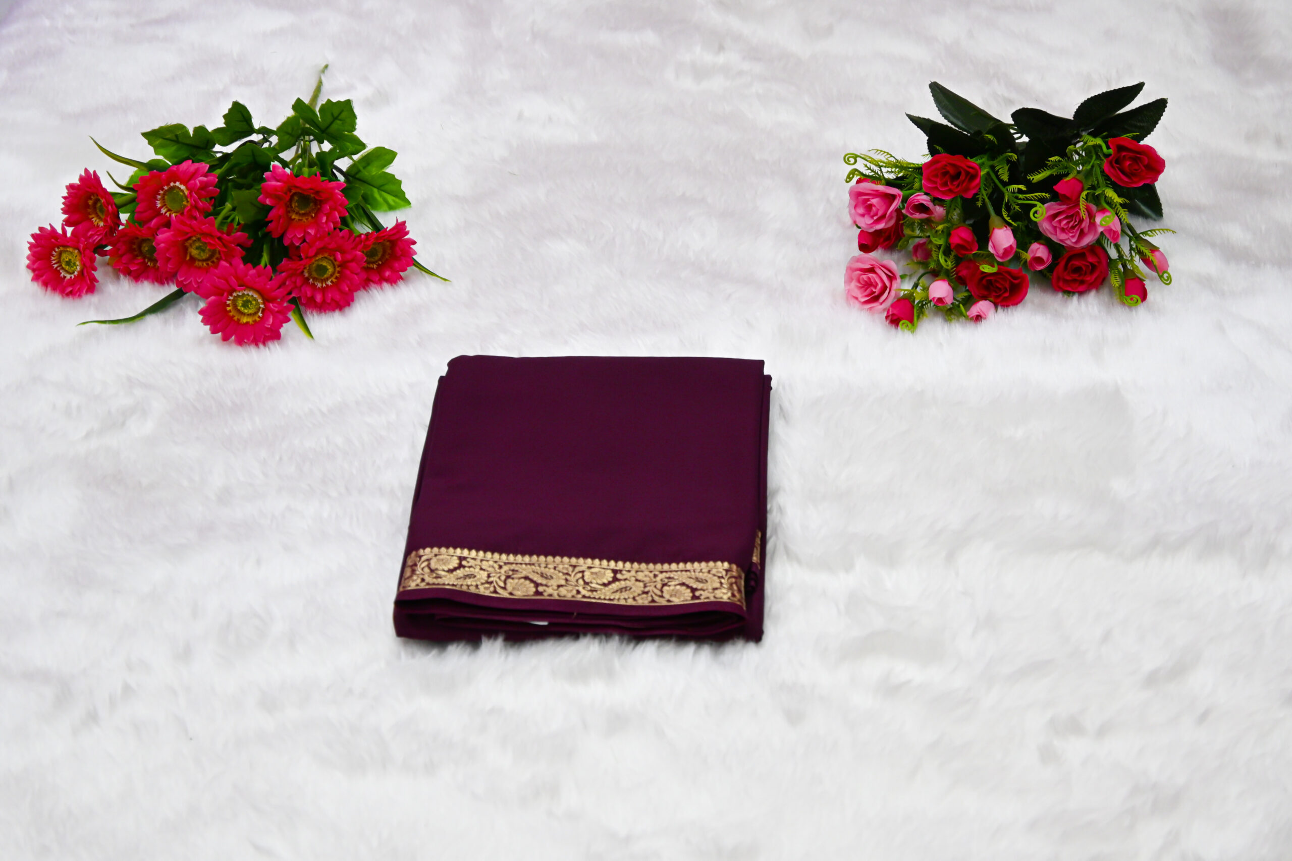 Premium Crepe Saree with Rich Woven Zari Border & Matching Blouse