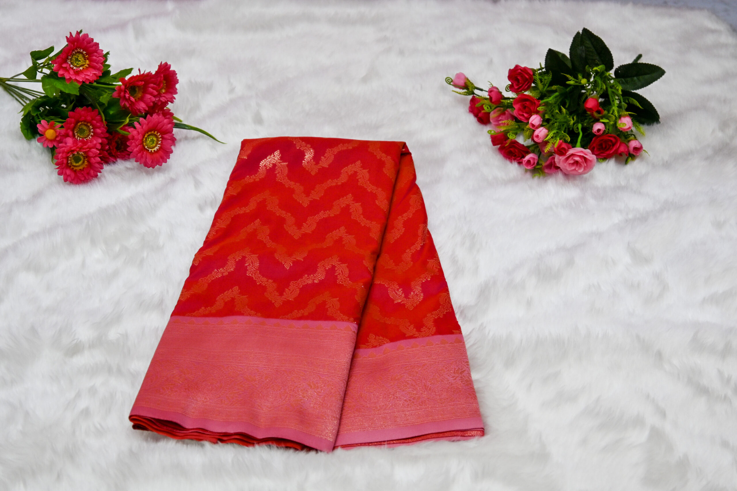 Premium Banarasi Silk Saree with Rich Woven Zari Border & Blouse Piece