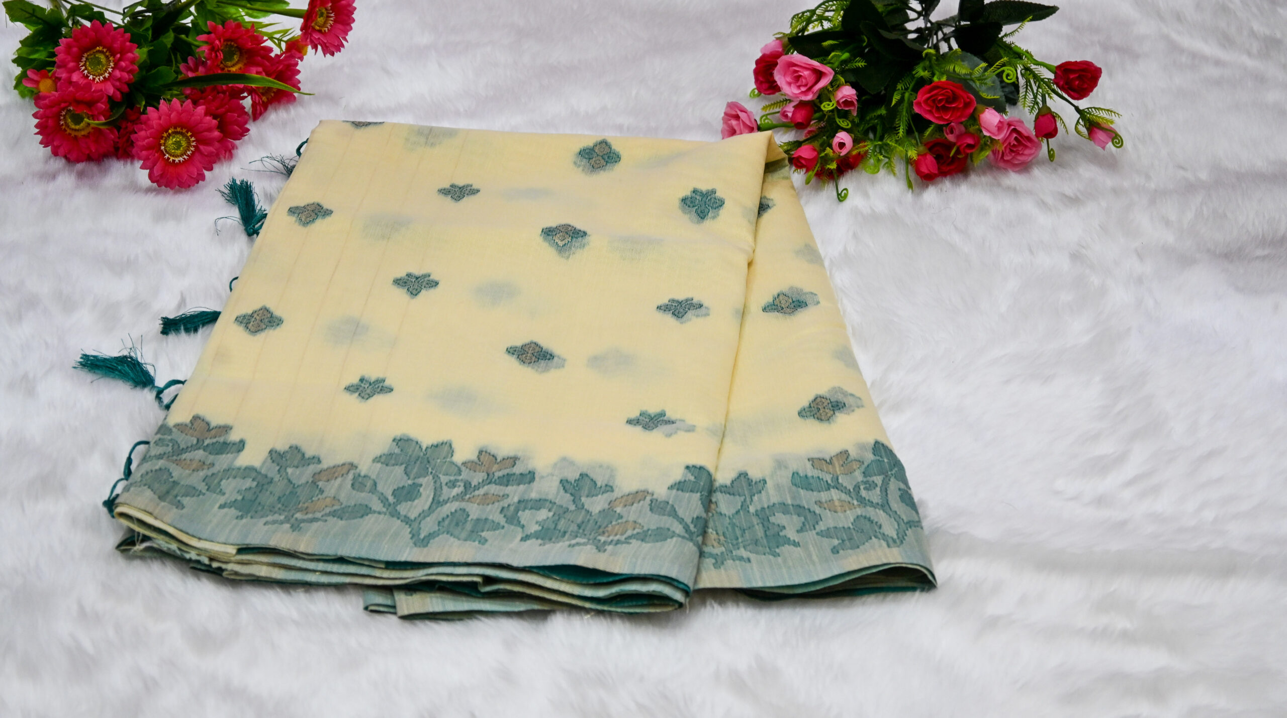 Premium Cotton Saree with Traditional Rich Border and Matching Blouse