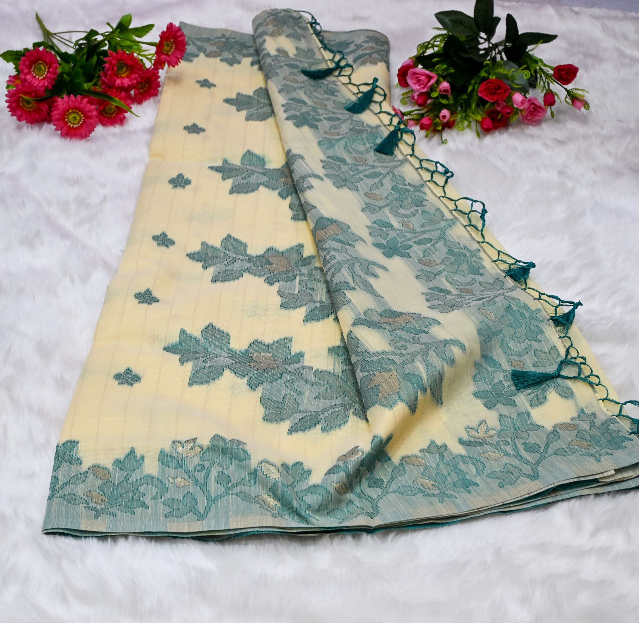 Premium Cotton Saree with Traditional Rich Border and Matching Blouse