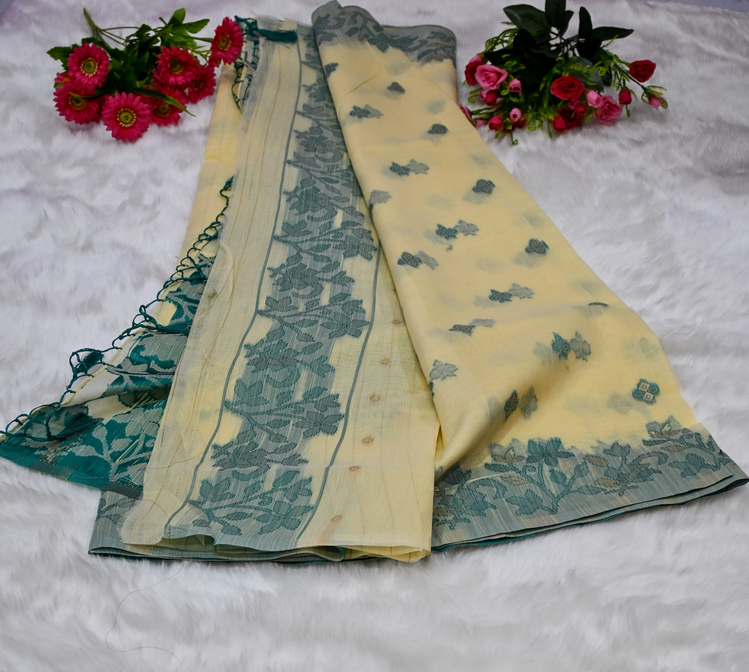 Premium Cotton Saree with Traditional Rich Border and Matching Blouse